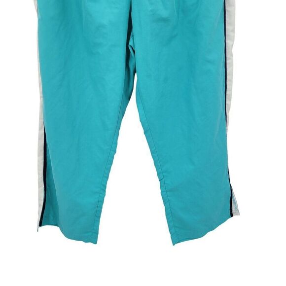 Vtg 80s Turquoise Track Pants L High Rise Drawstring Elastic Waist White Stripe - Picture 7 of 8